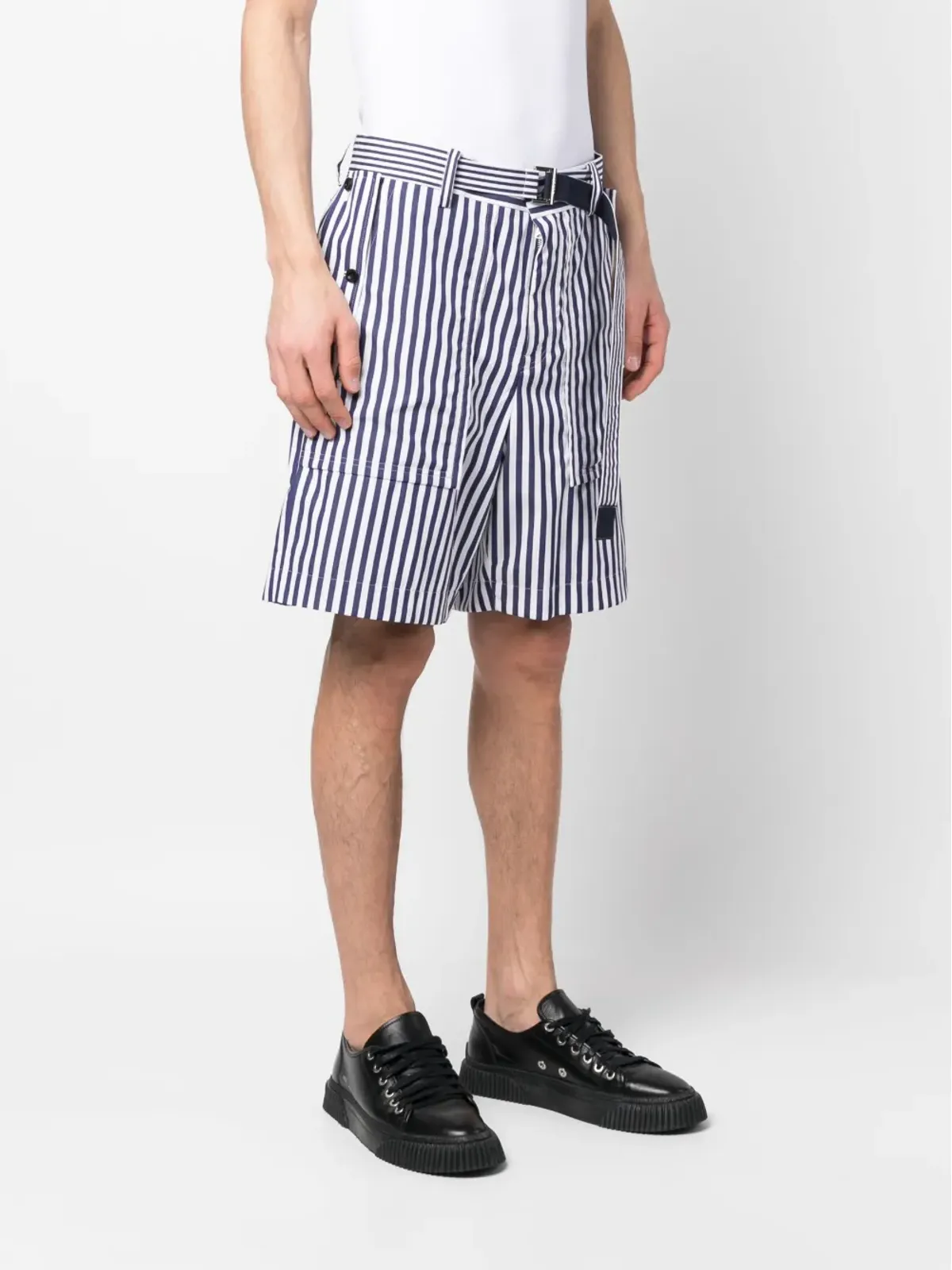 sacai 縦ストライプ柄コットンショーツ - 画像3