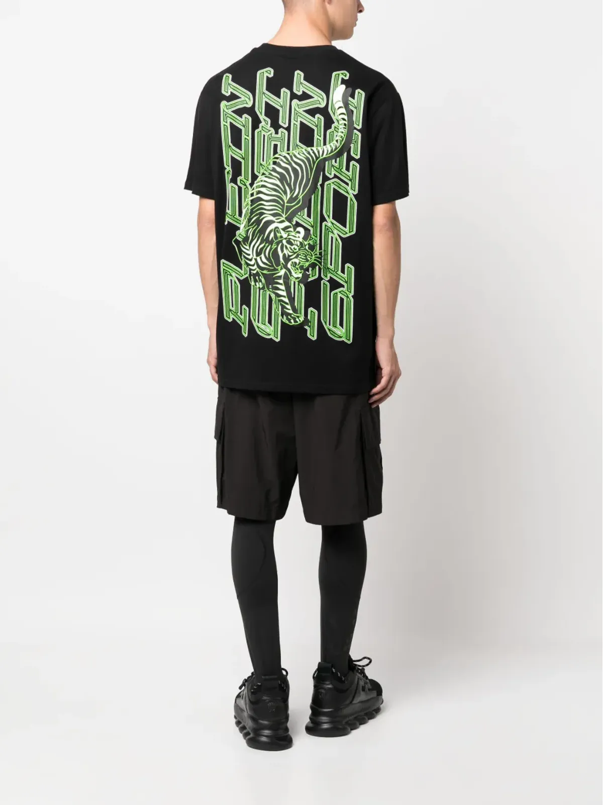 Plein Sport タイガープリント コットン Tシャツ ブラック - 画像2