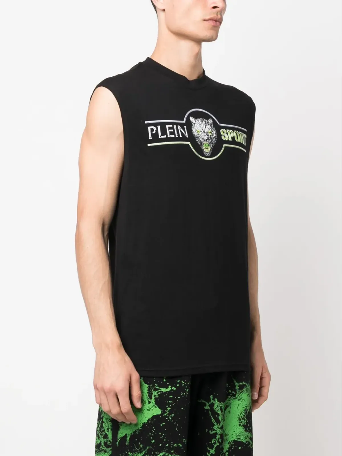 Plein Sport ロゴプリント コットン タンクトップ ブラック - 画像3