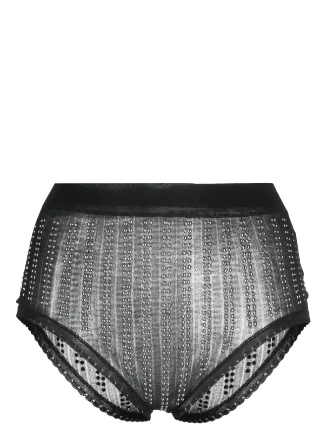 rabanne Rabanne bead-embellished high waist briefs - Blackの商品画像