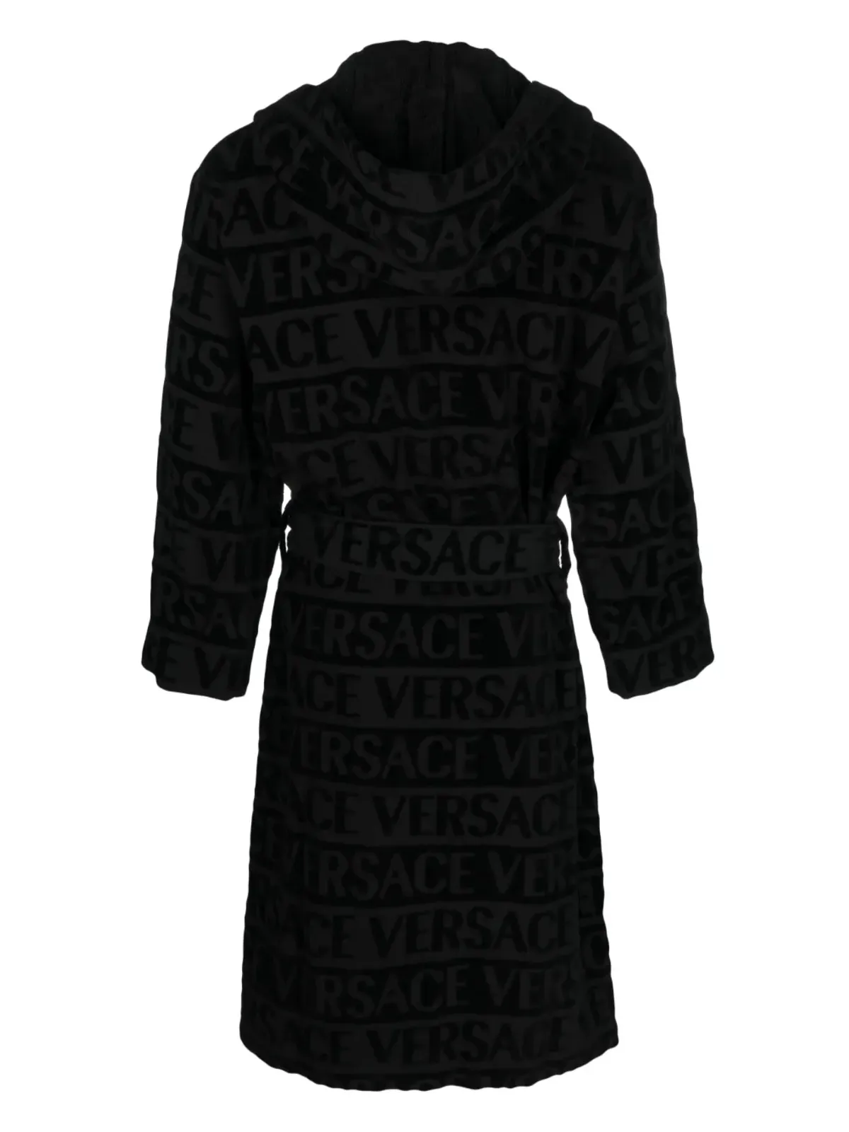Versace ロゴプリント コットンタオル地 ローブ ブラック - 画像2