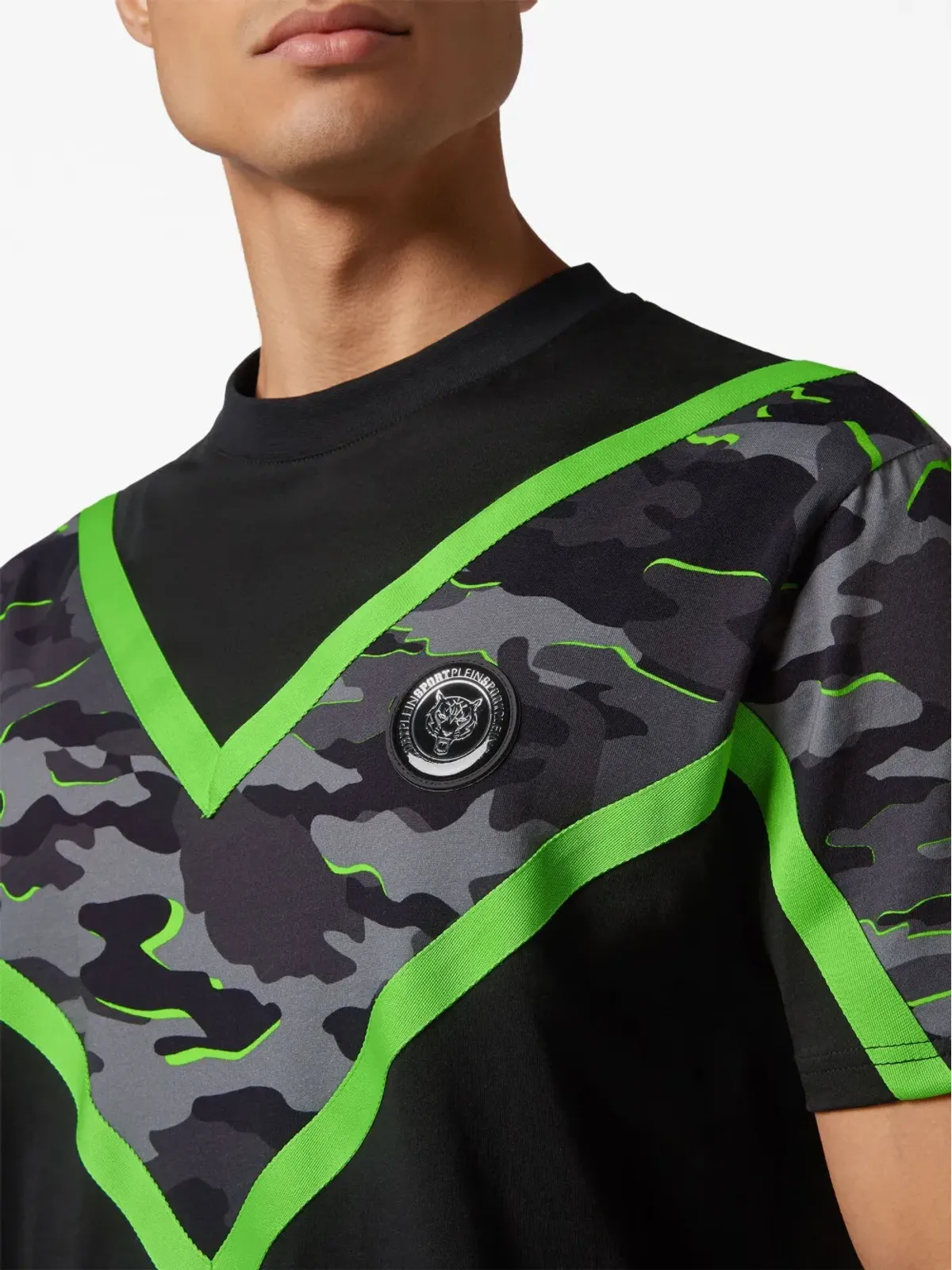 Plein Sport SS Neon Amazon Edition カモフラージュプリント Tシャツ ブラック - 画像4