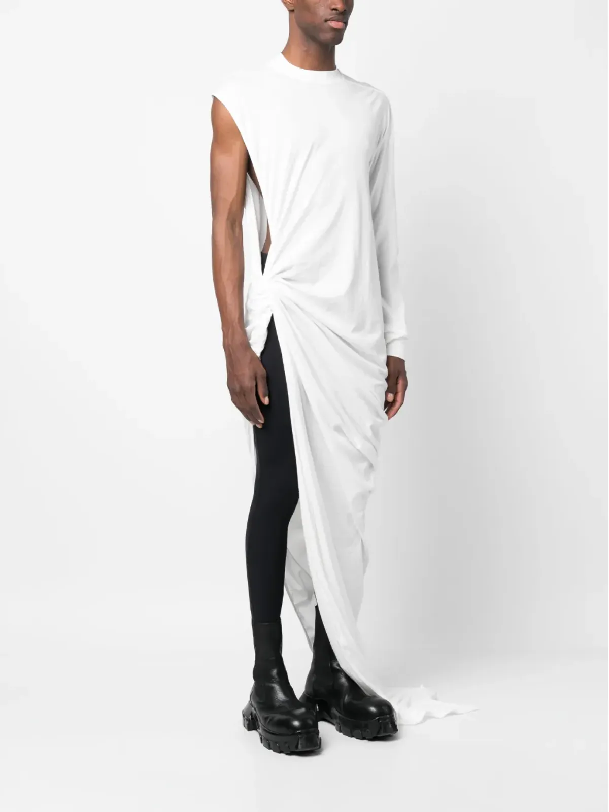 Rick Owens DRKSHDW ウェーブン ロングライン Tシャツ - ホワイト - 画像3