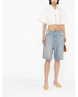 LouLou de Saison 洗い加工デニムのオーガニックコットンショーツ - ブルー - サムネイル2
