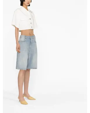 LouLou de Saison 洗い加工デニムのオーガニックコットンショーツ - ブルー - サムネイル3
