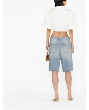 LouLou de Saison 洗い加工デニムのオーガニックコットンショーツ - ブルー - サムネイル4