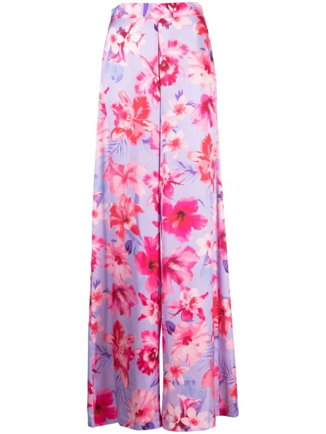 PINKO PINKO 花柄プリントのハイウエスト・パラッツォパンツ - Purpleの商品画像