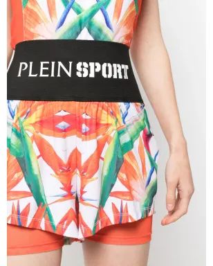 Plein Sport 花柄プリント ダブルレイヤー コットン ランニングショーツ - ブラック - サムネイル5