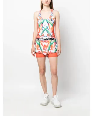 Plein Sport 花柄プリント ダブルレイヤー コットン ランニングショーツ - ブラック - サムネイル2