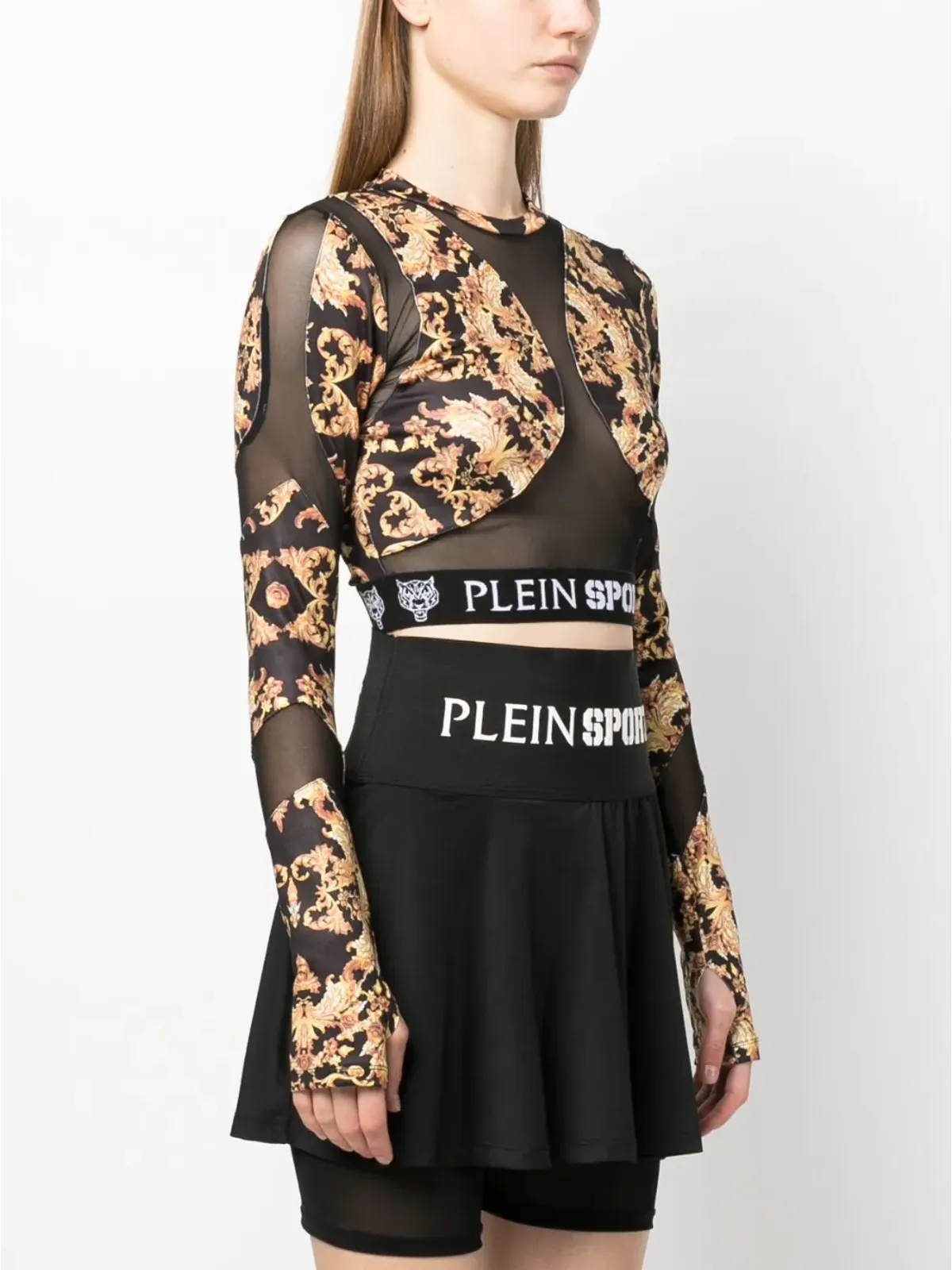 Plein Sport バロック柄長袖クロップトップ - 画像3