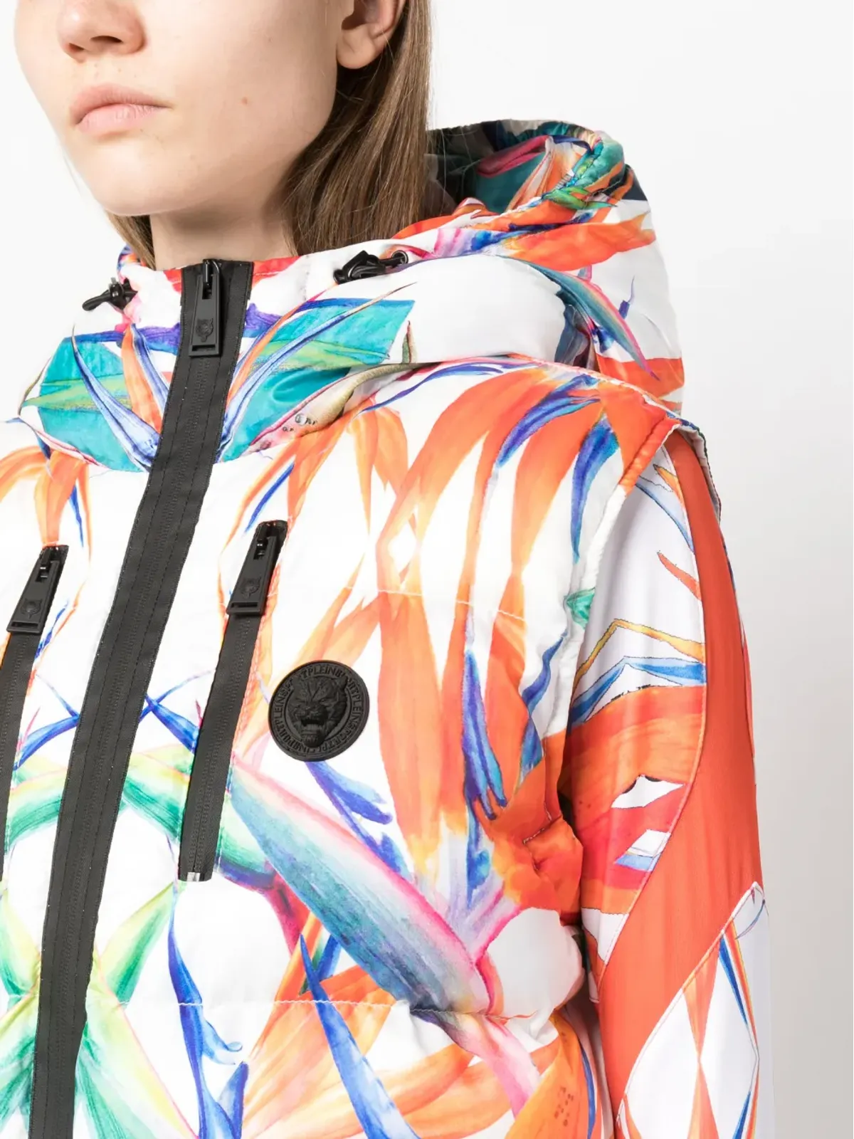 Plein Sport ボタニカルプリントのダウンベスト - 画像5