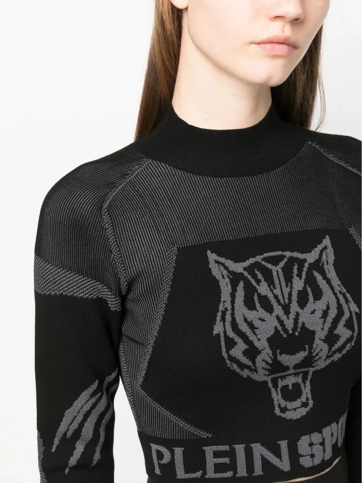 Plein Sport ジャカード編み長袖ニット クロップドトップ - 画像5