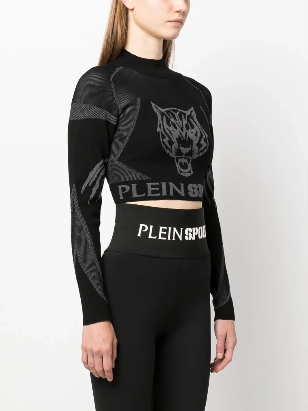 Plein Sport ジャカード編み長袖ニット クロップドトップ - 画像3