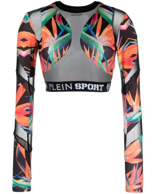 Plein Sport ボタニカル柄長袖コンプレッショントップ - ブラック - サムネイル1