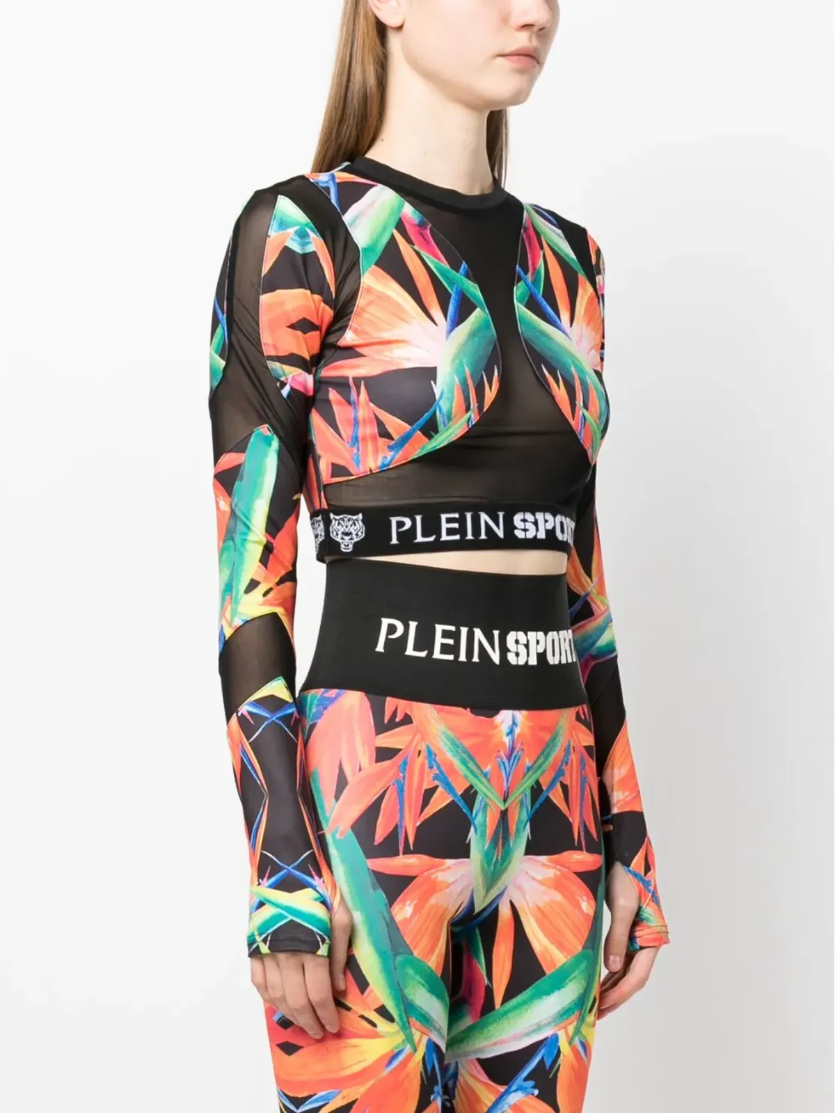 Plein Sport ボタニカル柄長袖コンプレッショントップ - ブラック - 画像3
