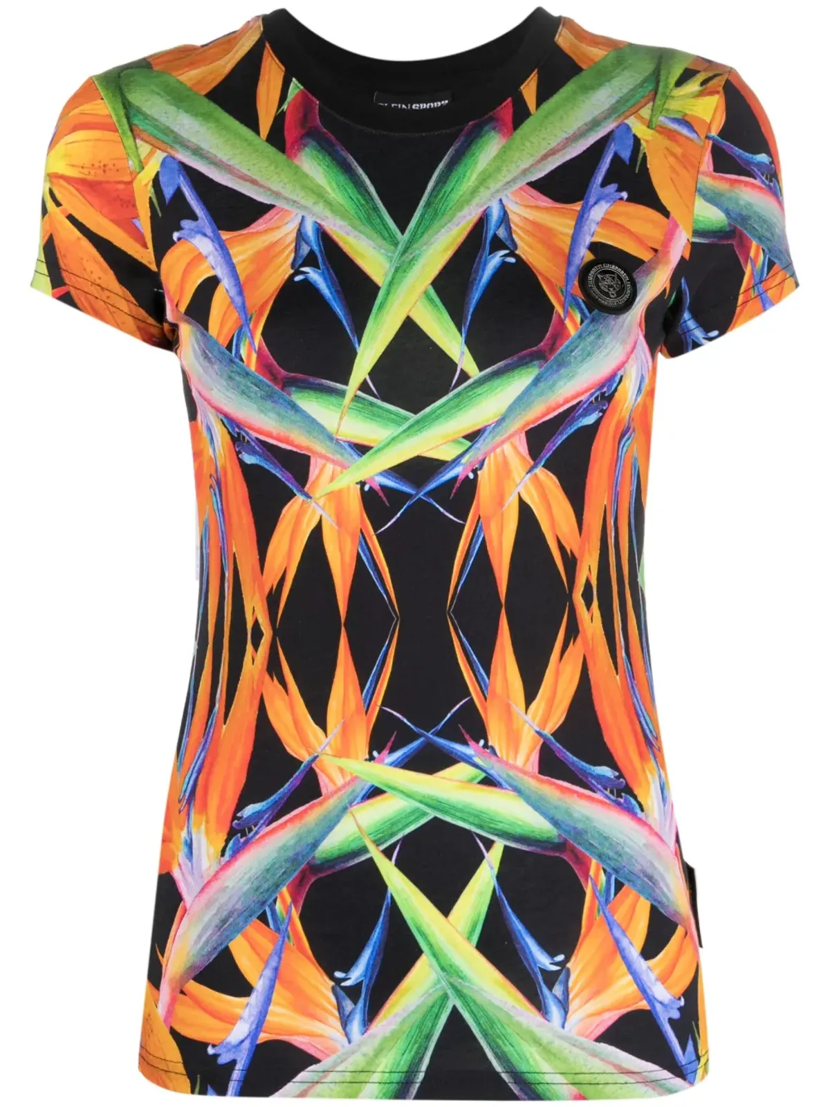 Plein Sport 花柄プリント半袖コットンTシャツ - ブラック - 画像1