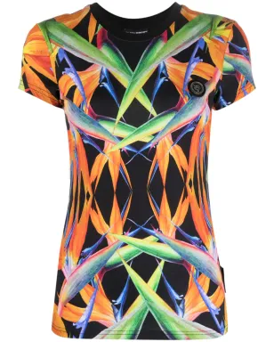 Plein Sport 花柄プリント半袖コットンTシャツ - ブラック - サムネイル1