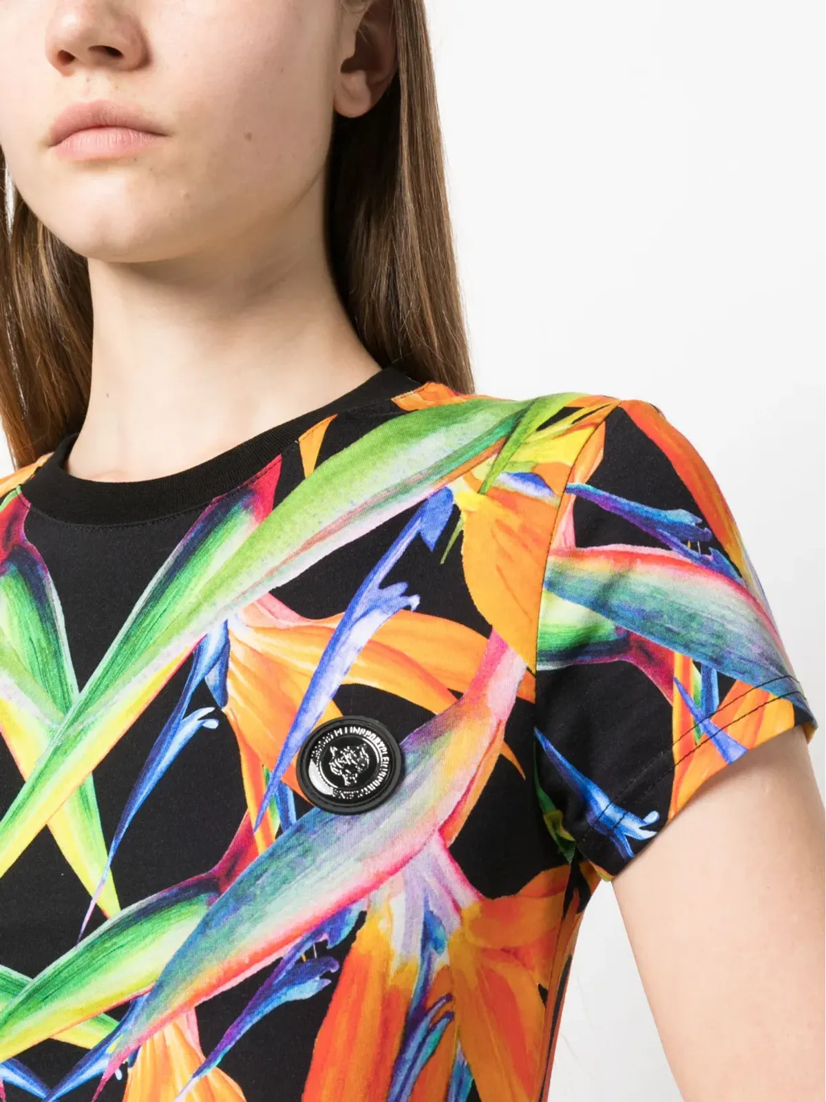 Plein Sport 花柄プリント半袖コットンTシャツ - ブラック - 画像5