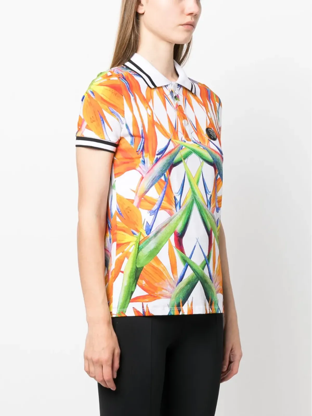 Plein Sport フローラルプリント コットンポロトップ - 画像3