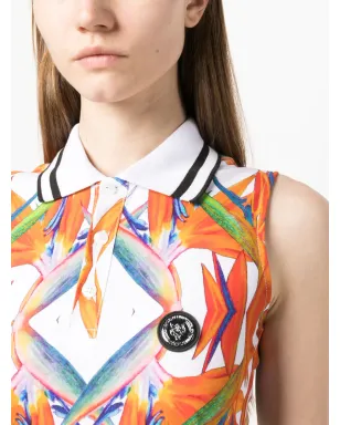 Plein Sport フローラルプリント ノースリーブ コットン ポロトップ - White - サムネイル5