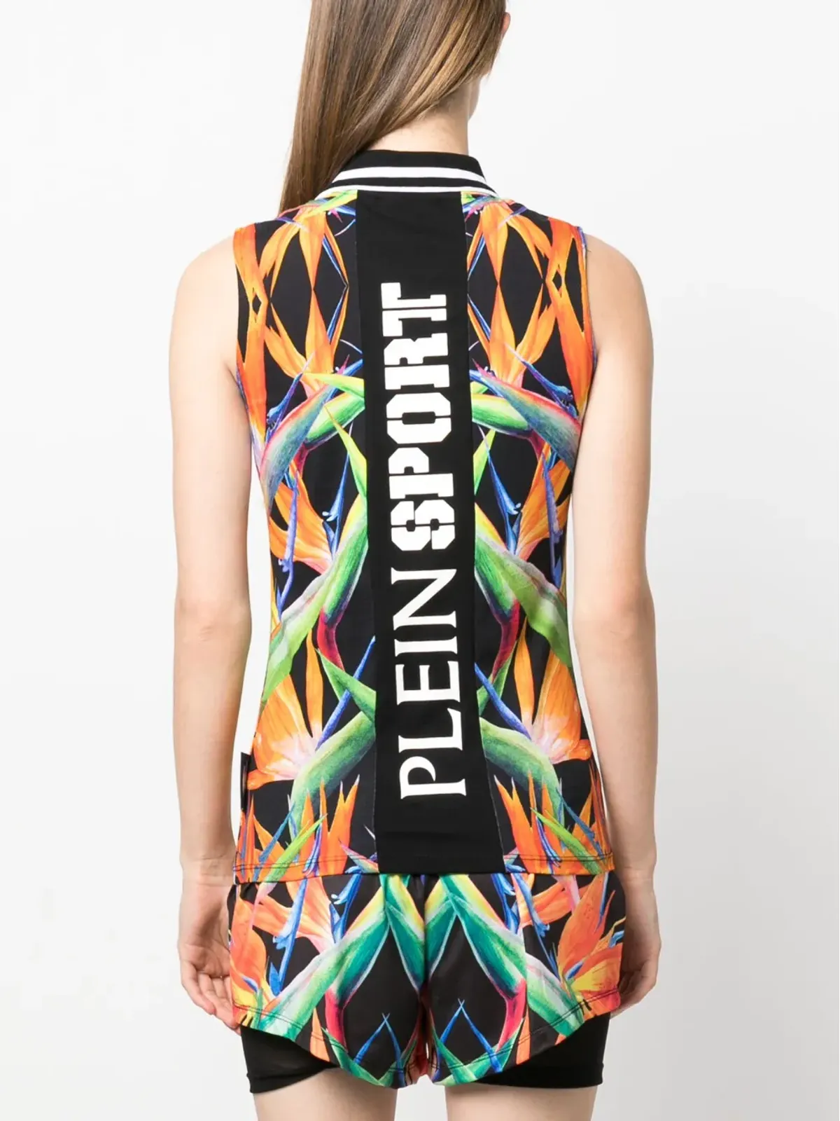 Plein Sport 花柄プリント ノースリーブ コットン ポロシャツ - 画像4