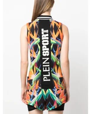 Plein Sport 花柄プリント ノースリーブ コットン ポロシャツ - サムネイル4