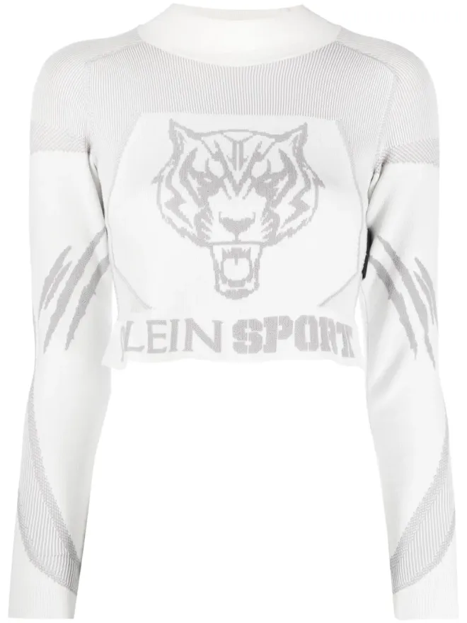 Plein Sport Plein Sport ジャカード長袖編みニット クロップトップ - Whiteの商品画像