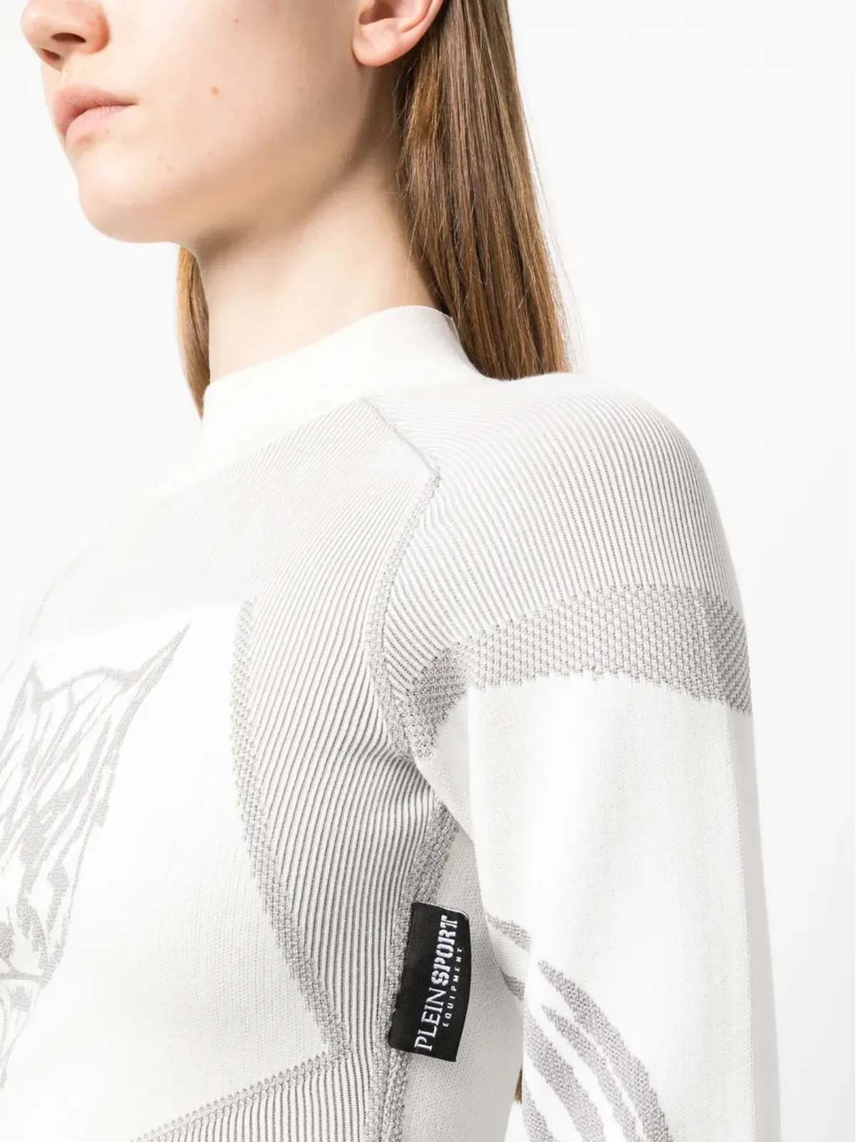 Plein Sport ジャカード長袖編みニット クロップトップ - White - 画像5