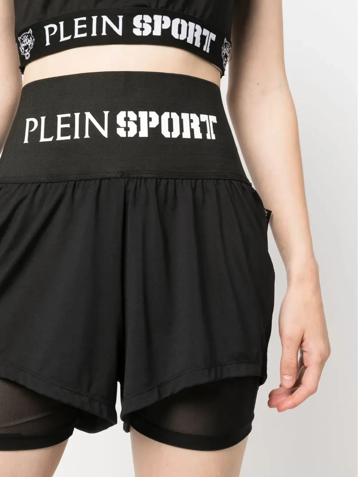 Plein Sport ロゴプリント ダブルレイヤー コットン ショーツ - 画像5
