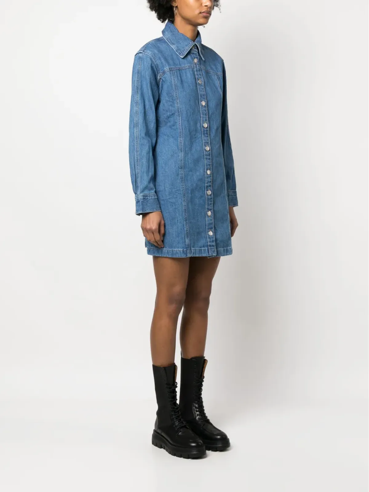 Levi's ロングスリーブ ボタンアップ ミニドレス - ブルー - 画像3