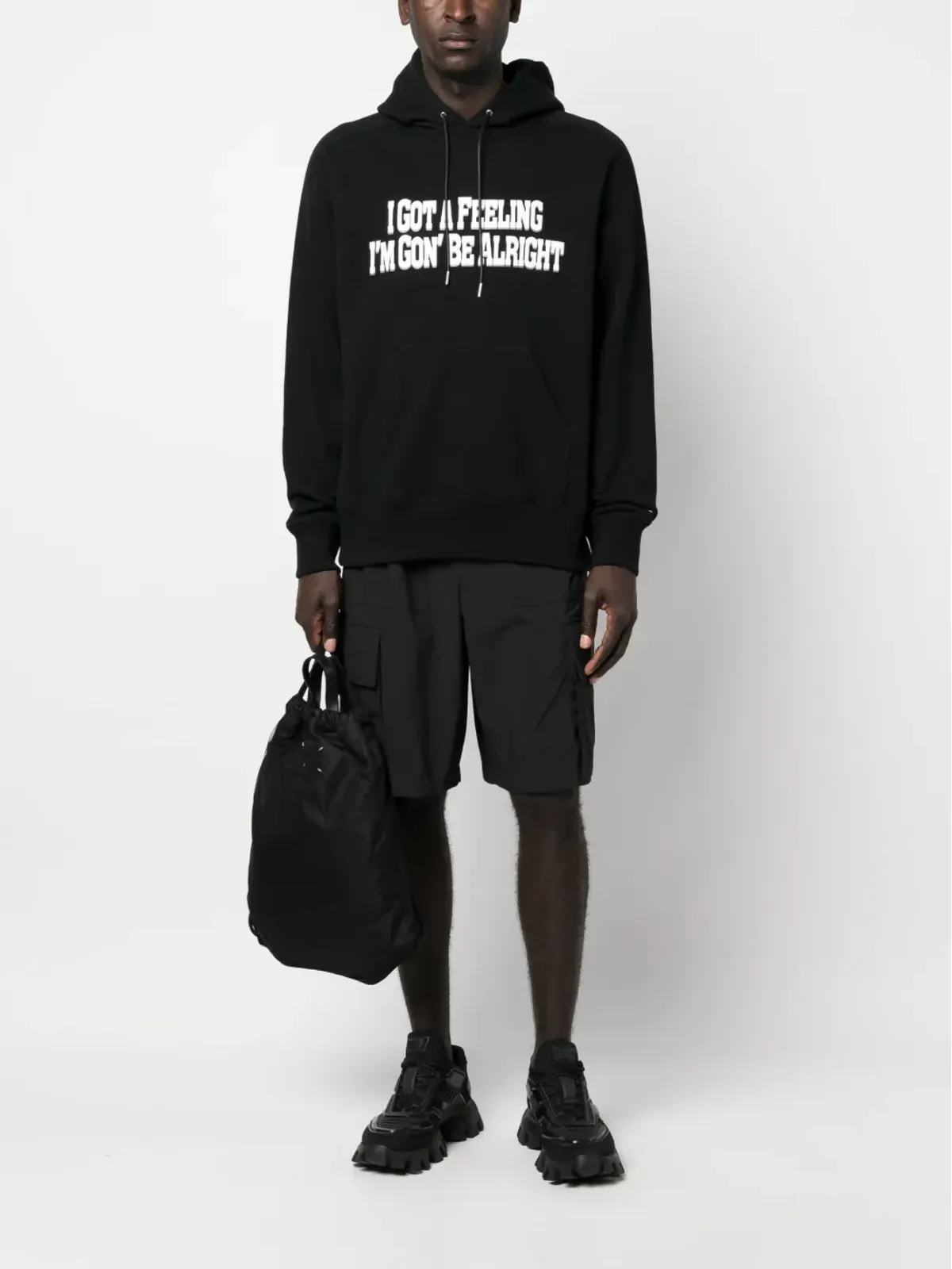sacai スローガンプリント コットン フーディ - 画像2