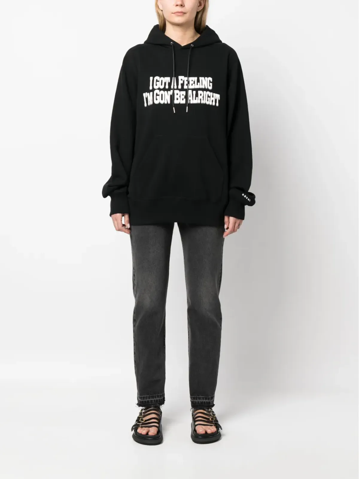 sacai スローガンプリント コットン フーディ - 画像3