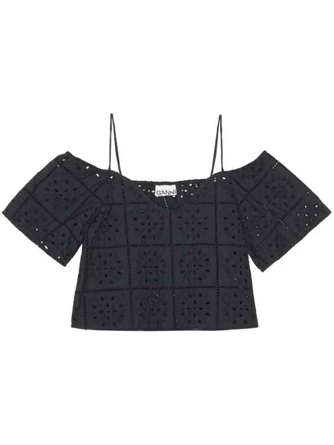 Ganni GANNI ブロデリエ・アングレーズ クロップトップ ブラックの商品画像