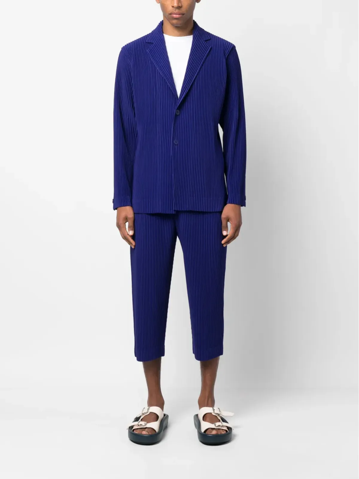 Homme Plissé Issey Miyake リブ編みノッチドラペル シングルブレストブレザー - 画像2