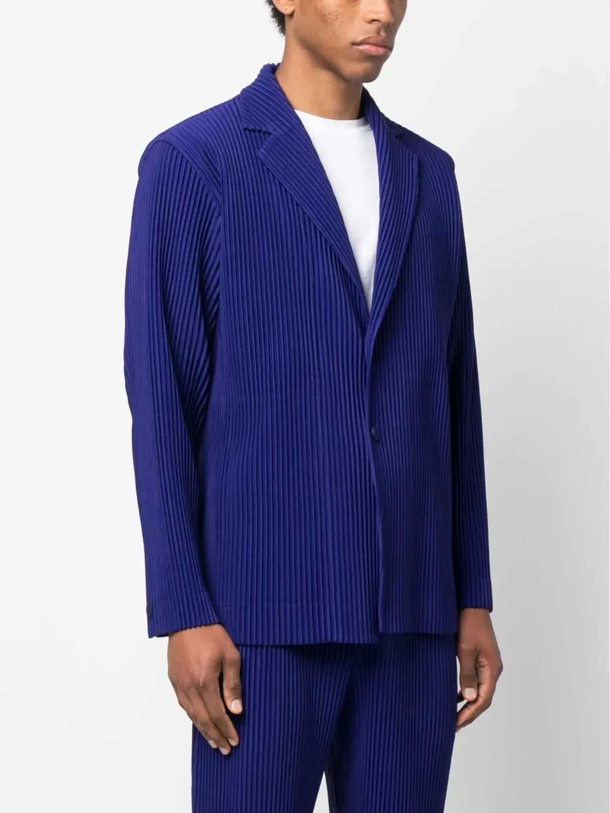 Homme Plissé Issey Miyake リブ編みノッチドラペル シングルブレストブレザー - 画像3