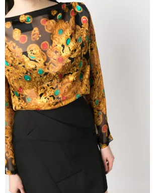 Saint Laurent Pre-Owned 1980年代 ジュエリープリント シルク ブラウス - サムネイル5