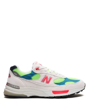 New Balance 992 ホワイト ネオンシアン スニーカー - サムネイル1