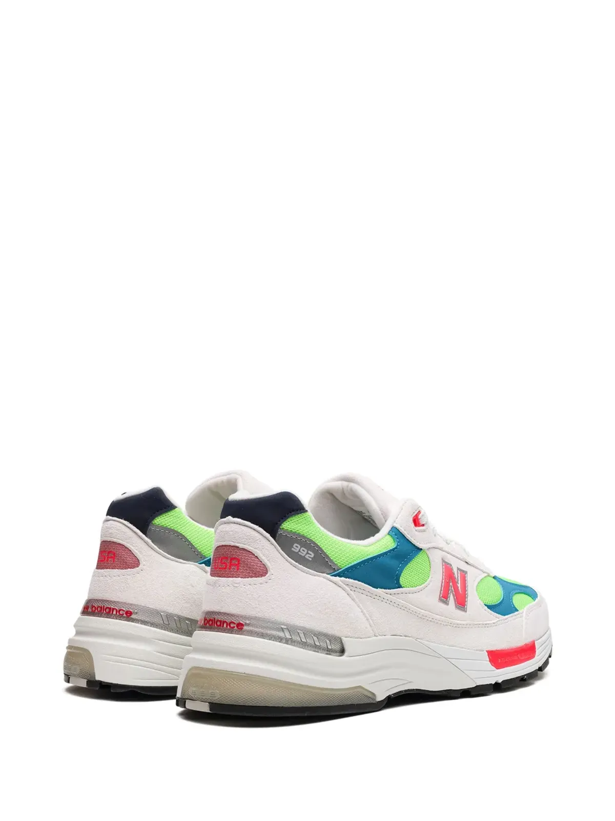 New Balance 992 ホワイト ネオンシアン スニーカー - 画像3