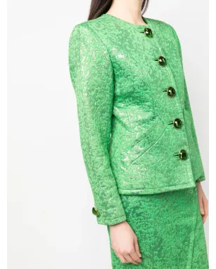 Saint Laurent ビンテージ 1980年代 ノーカラー ジャカード スカートスーツ - Green - サムネイル5