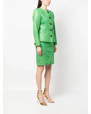 Saint Laurent ビンテージ 1980年代 ノーカラー ジャカード スカートスーツ - Green - サムネイル3