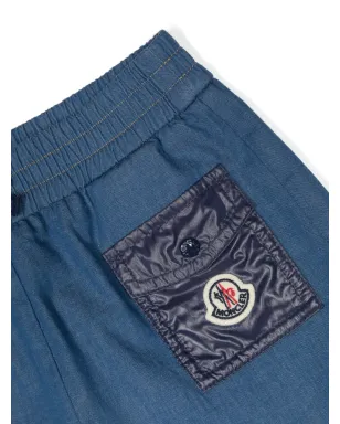 Moncler Enfant エラスティックウエスト ロゴパッチ ショーツ ブルー - サムネイル3