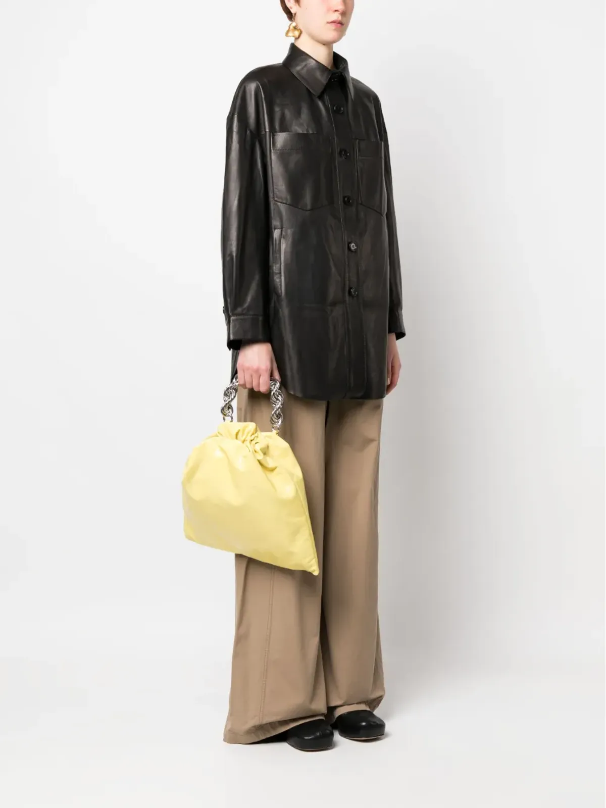 Jil Sander メタリック・トップハンドル・レザートートバッグ - イエロー - 画像2