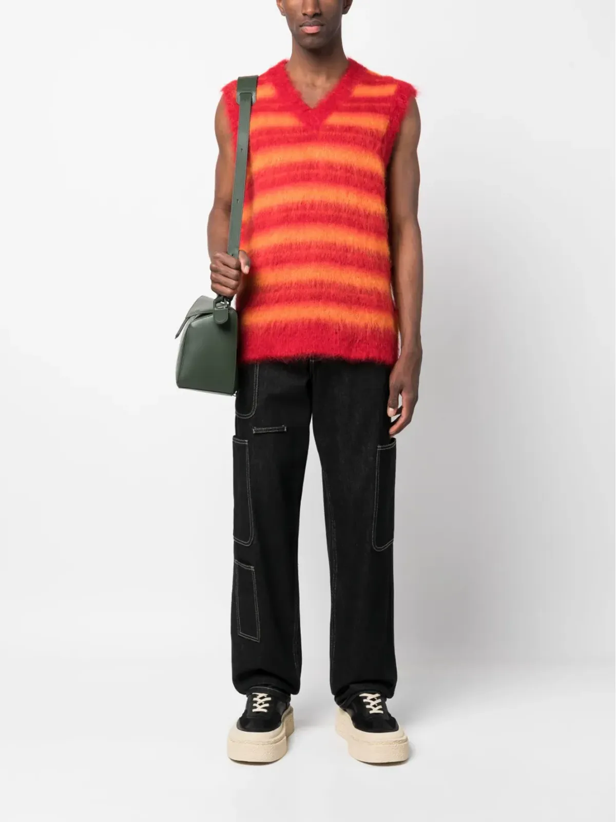 Marni ブリッシュドモヘア混紡ストライプベスト レッド - 画像2