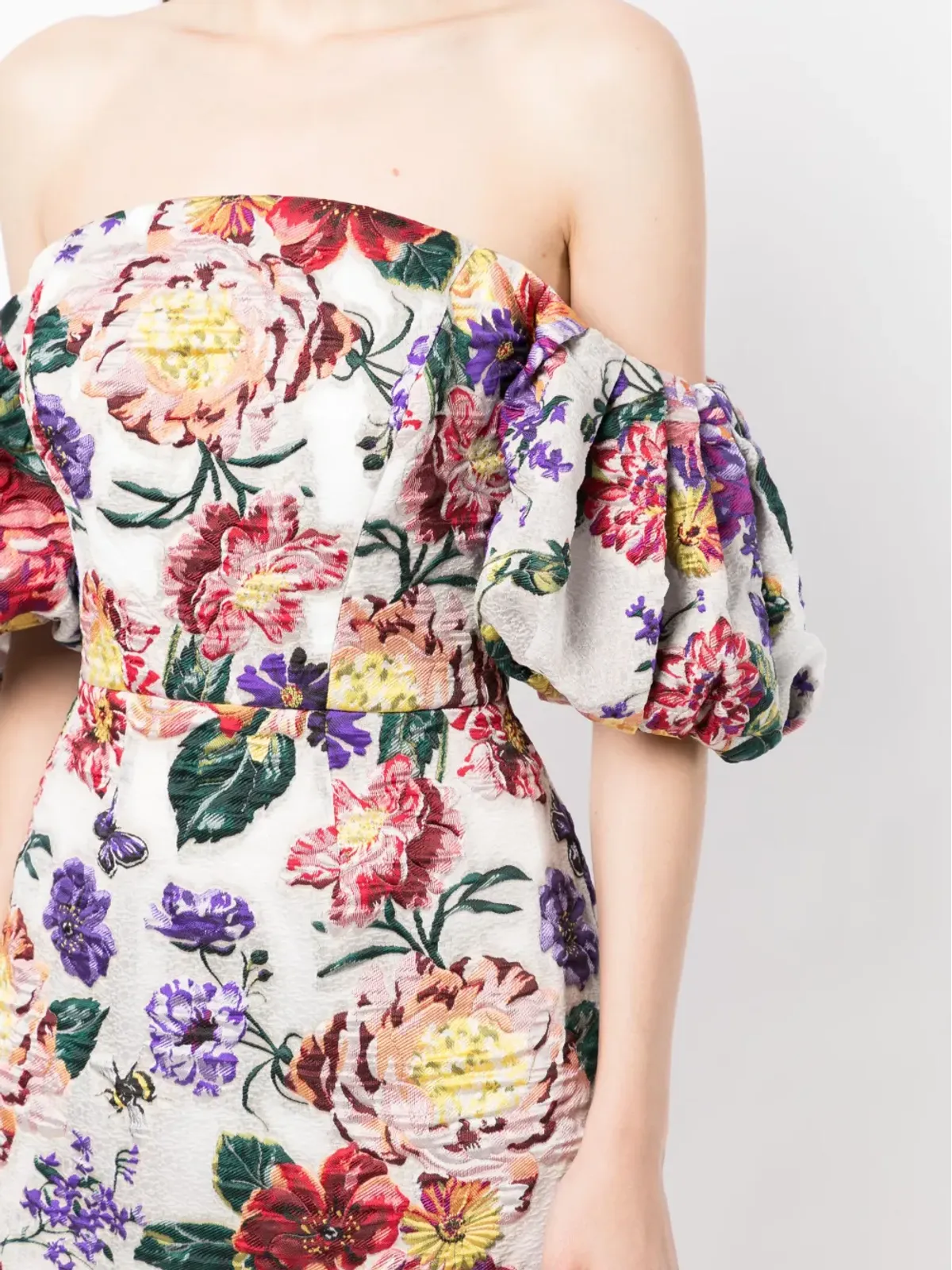 Marchesa Notte 花柄刺繍オフショルミニドレス - 画像5