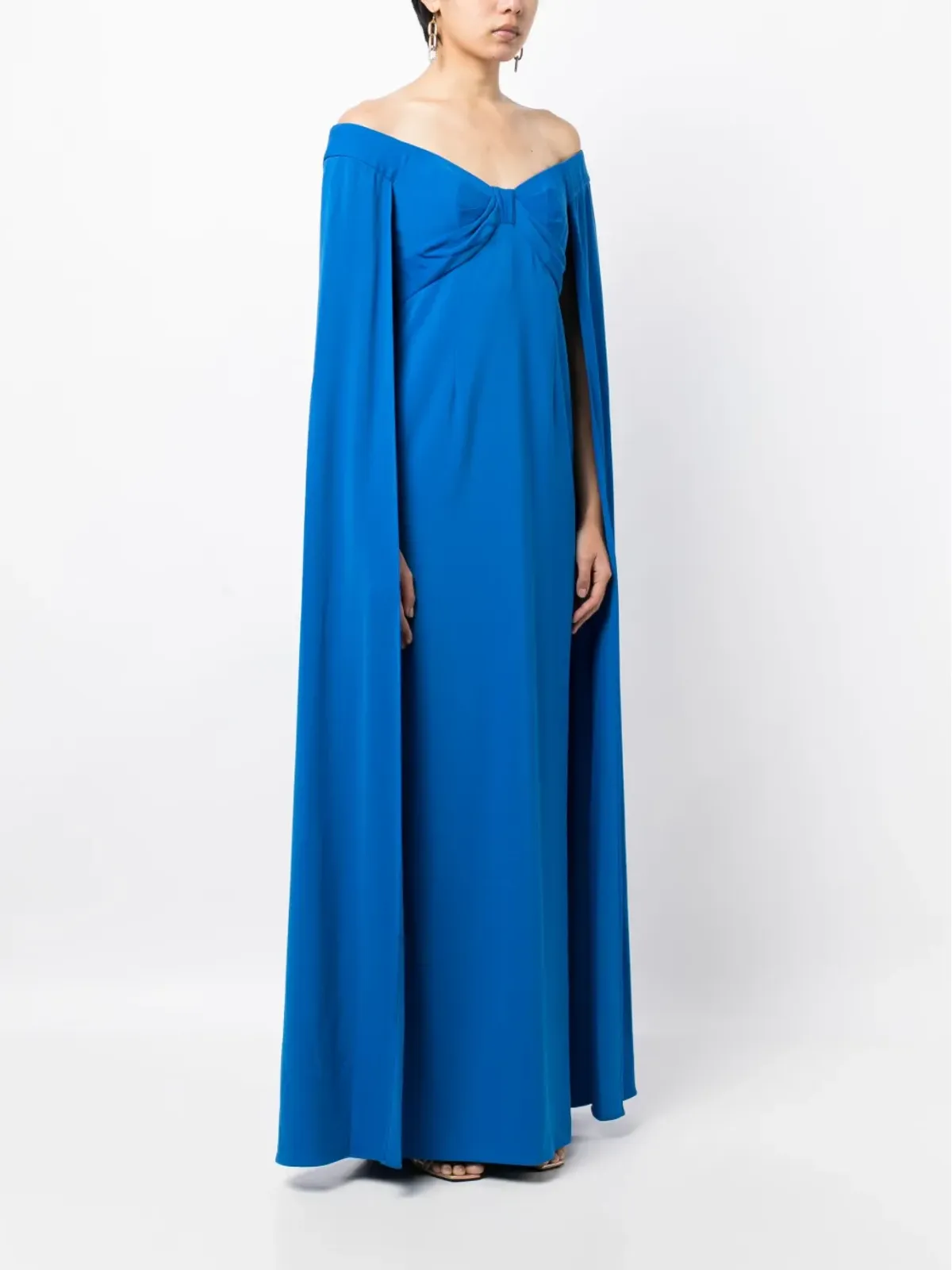 Marchesa Notte オフショルダー・ケープディテールのガウン ブルー - 画像3