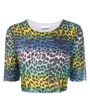 GANNI レオパード柄クロップドTシャツ - サムネイル1