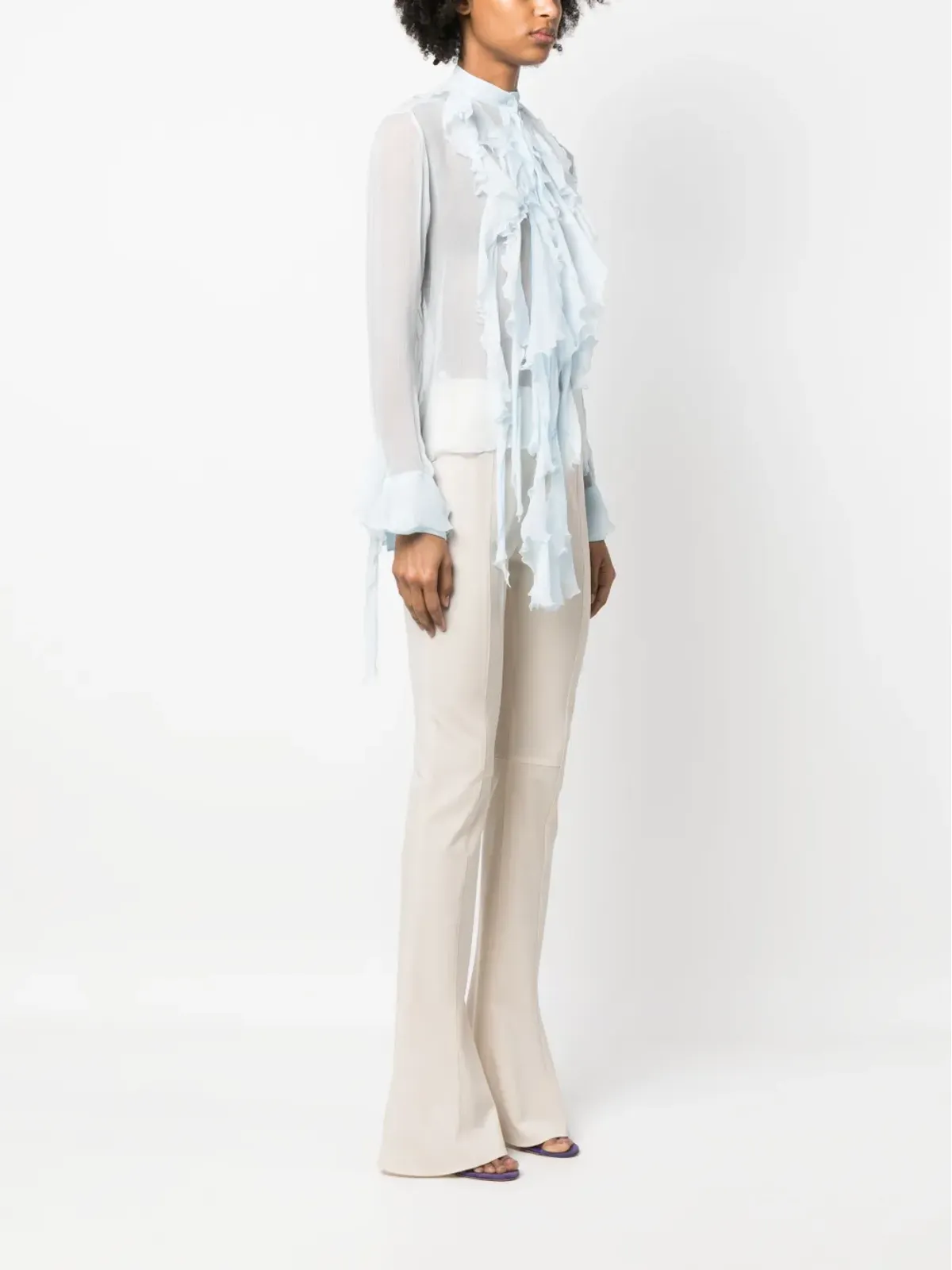 Ermanno Scervino フリル付きシアーシルクシャツ - 画像3