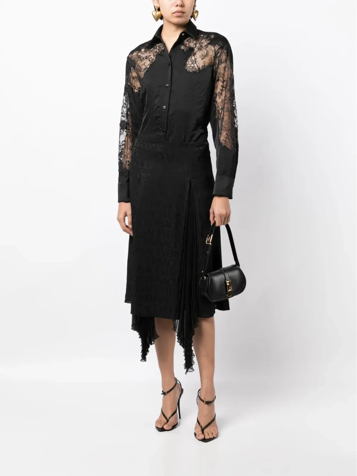 Versace シアーレース入りシワ加工サテンシャツ - ブラック - 画像2