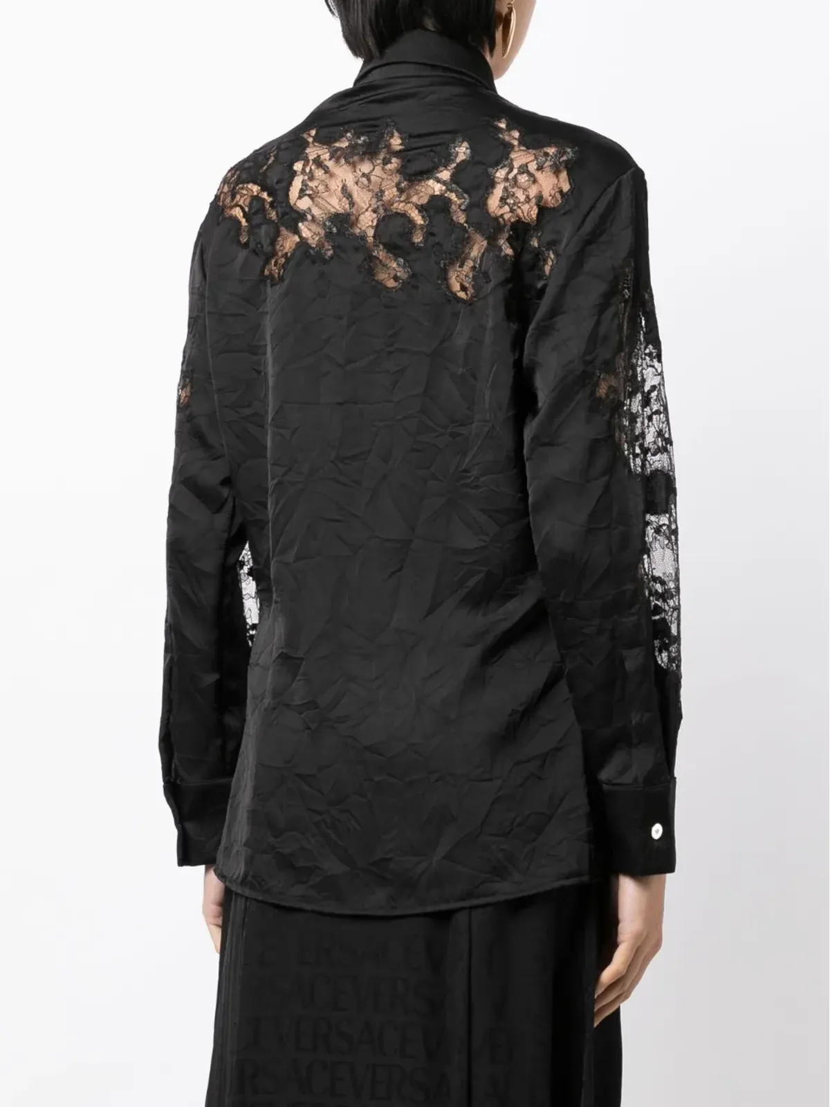 Versace シアーレース入りシワ加工サテンシャツ - ブラック - 画像4