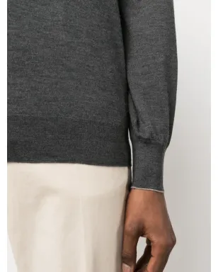 Brunello Cucinelli Vネック細畔編みセーター（グレー） - サムネイル5